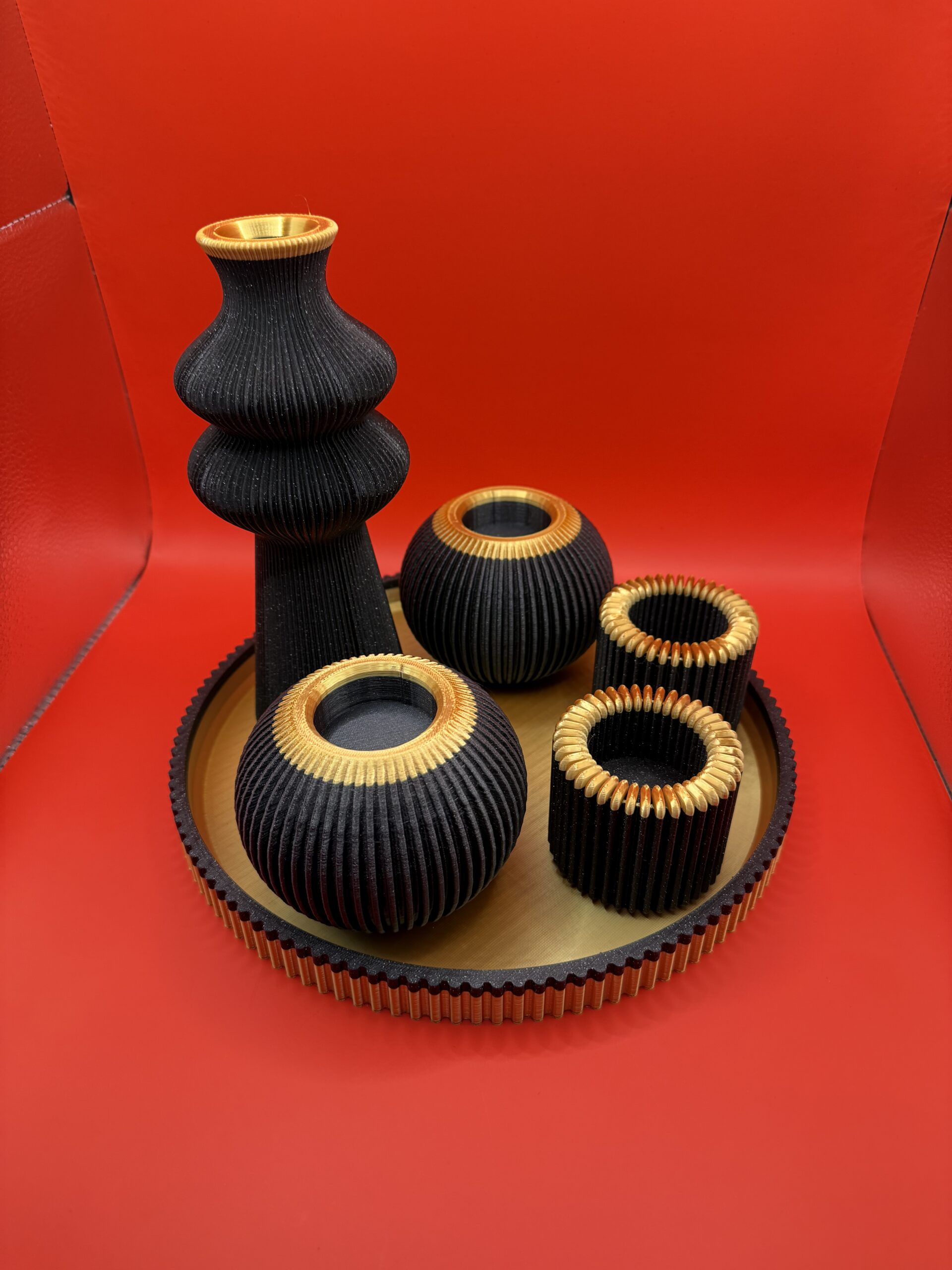 Zestaw Premium Black/Gold - Podstawa duża okragła, Wazon i 4 podgrzewacze. - obrazek 2