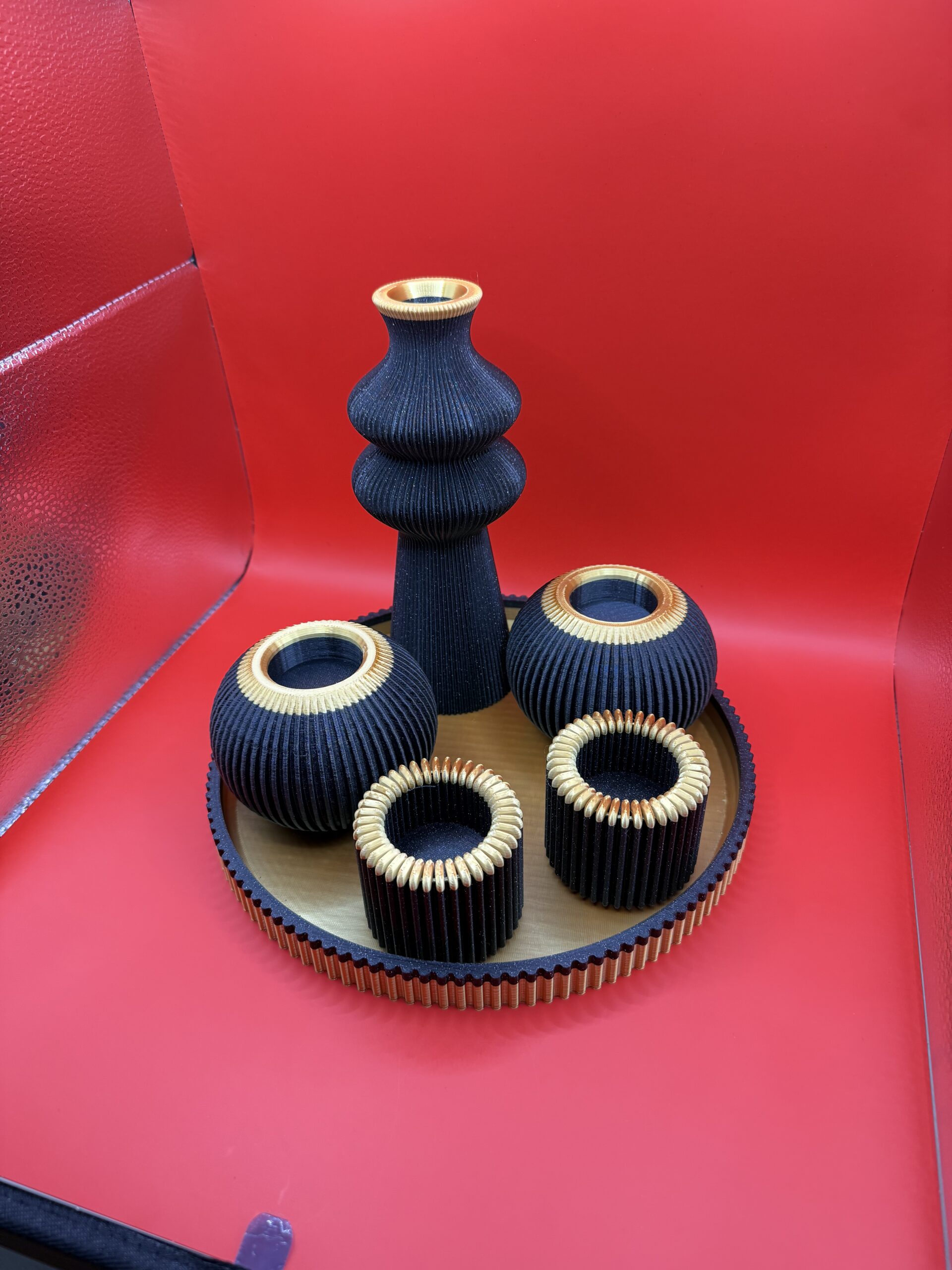 Zestaw Premium Black/Gold - Podstawa duża okragła, Wazon i 4 podgrzewacze. - obrazek 3